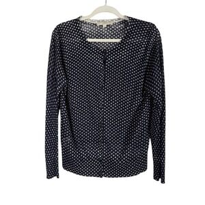 Loft Navy Polka Dots Button Up Cardigan Sweater Women's‎ Size Large Lightweight